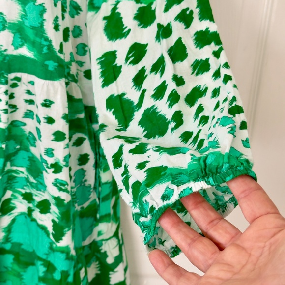 be Boho Vibrant Green and White Print Cotton Dress  Bohemian M - Picture 3 of 5